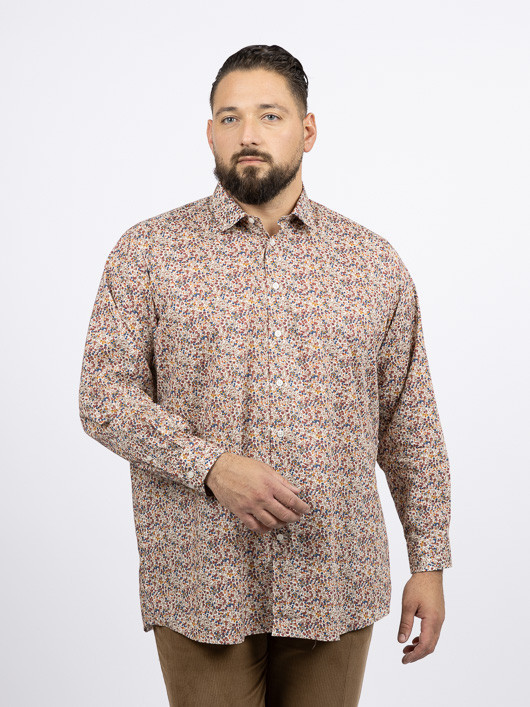 Chemise Tissu Liberty Gianni/ Leo Capel Grande Taille ecru/marron/marine homme grande taille - Capelstore