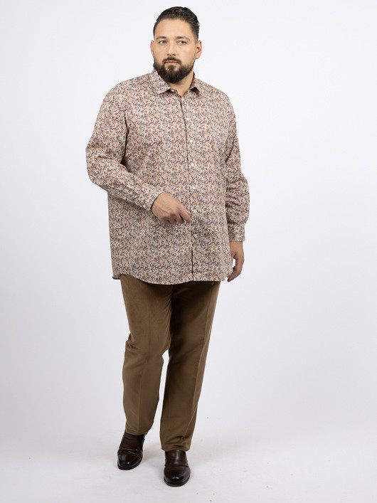 Chemise Tissu Liberty Gianni/ Leo Capel Grande Taille ecru/marron/marine homme grande taille - Capelstore