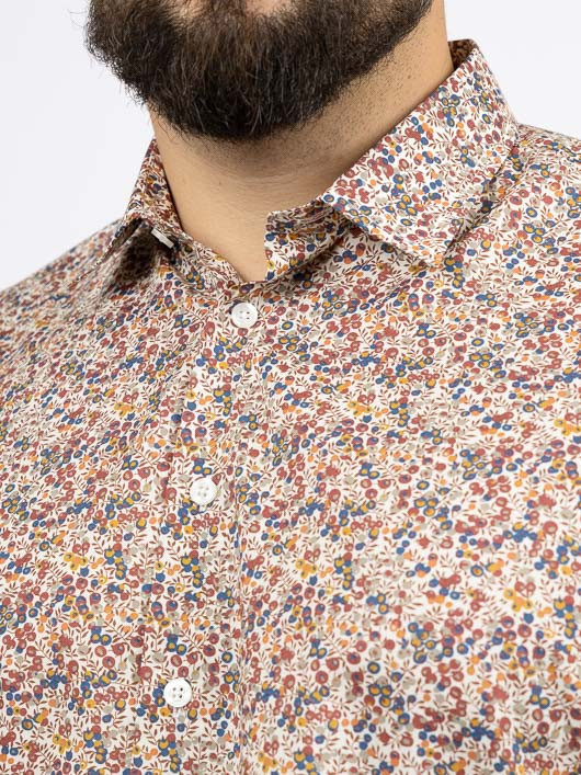 Chemise Tissu Liberty Gianni/ Leo Capel Grande Taille ecru/marron/marine homme grande taille - Capelstore