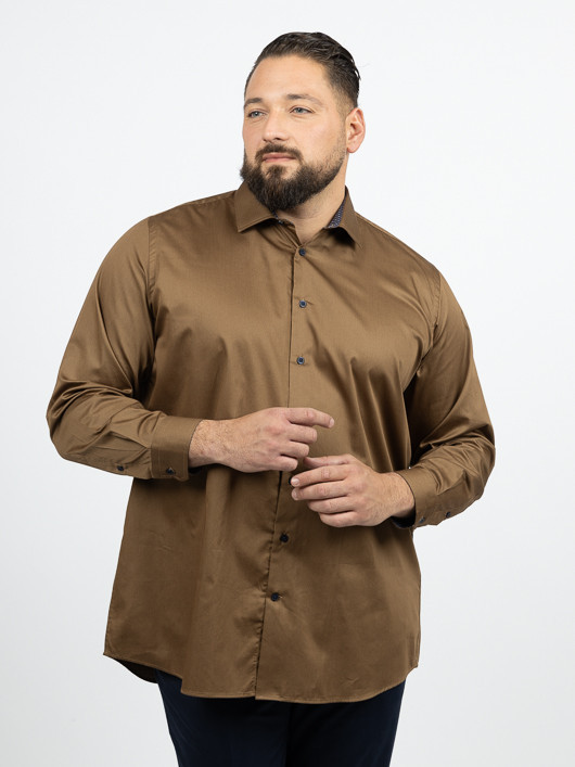 Chemise Unie Opposition Col Et Poignets Capel Grande Taille marron homme grande taille - Capelstore