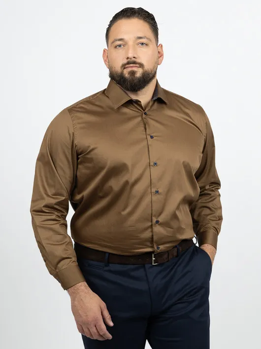Chemise Unie Opposition Col Et Poignets Capel Grande Taille marron homme grande taille - Capelstore