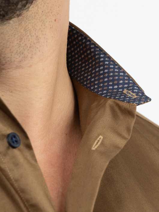 Chemise Unie Opposition Col Et Poignets Capel Grande Taille marron homme grande taille - Capelstore