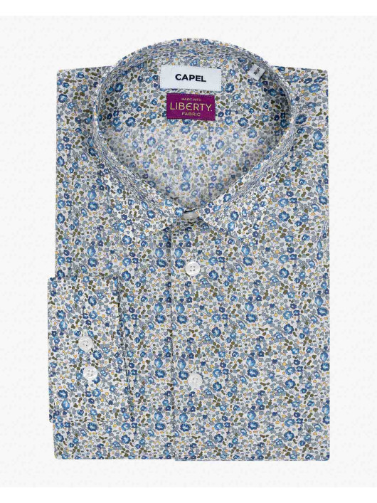 Chemise Tissu Liberty Gianni Capel Grande Taille blanc/vert/bleu homme grande taille - Capelstore