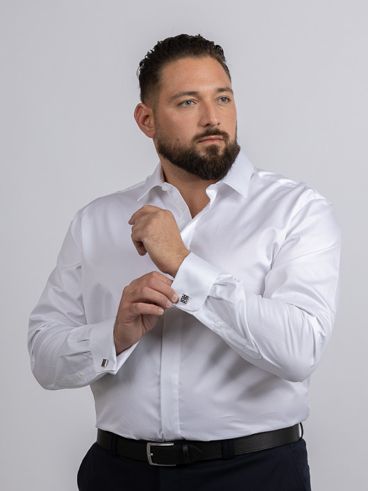 Chemise Poignets Mousquetaires 100% coton blanche homme grande