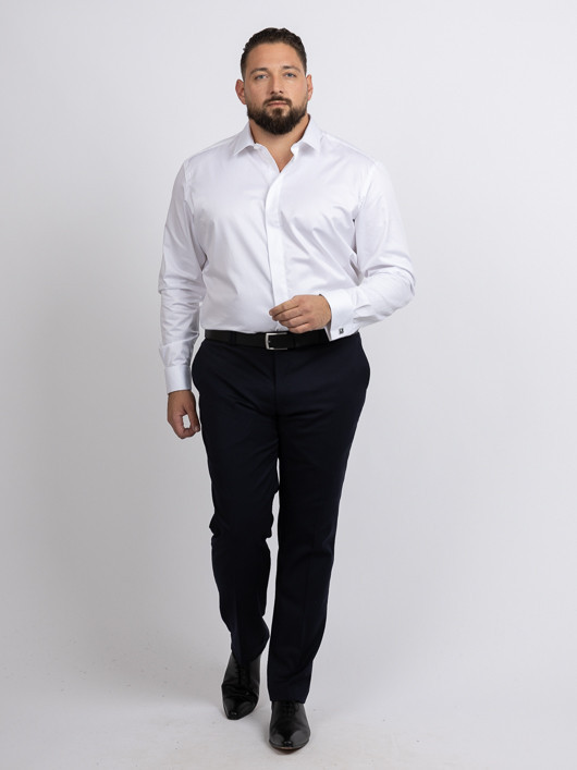 Chemise Poignets Mousquetaires 100% coton blanche homme grande taille | Capel