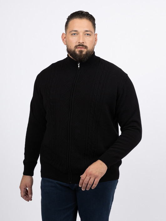 Cardigan Noir Torsades Zippe Capel Grande Taille  homme grande taille - Capelstore