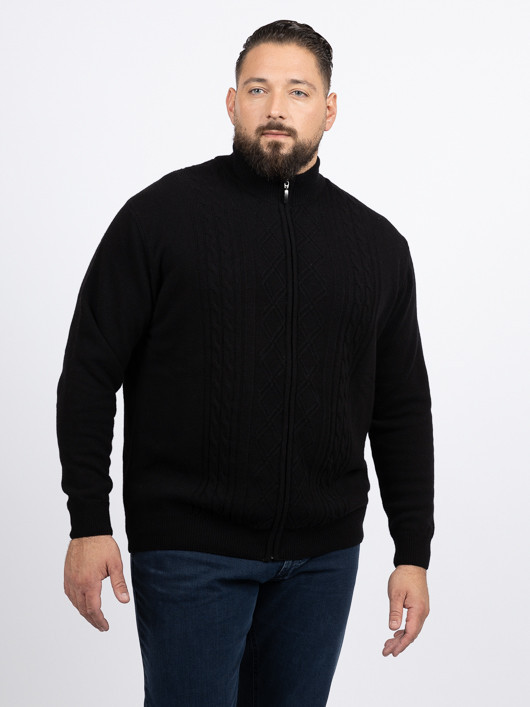 Cardigan Noir Torsades Zippe Capel Grande Taille  homme grande taille - Capelstore