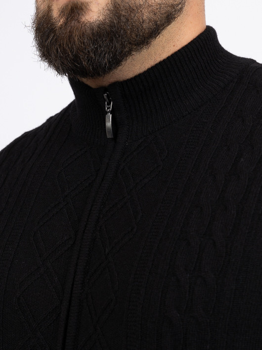 Cardigan Noir Torsades Zippe Capel Grande Taille  homme grande taille - Capelstore