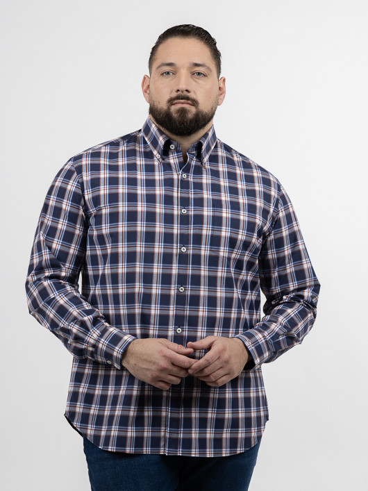DOUBLE TWO HOMME Grande Taille Coton Pur à Carreaux Long Chemise Manche