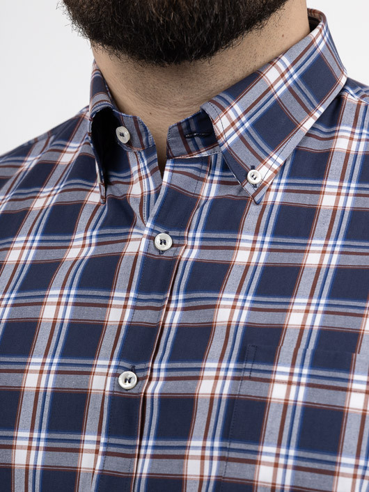 Chemise Paul & Shark Carreaux Grande Taille marine/blanc/ocre homme grande taille - Capelstore