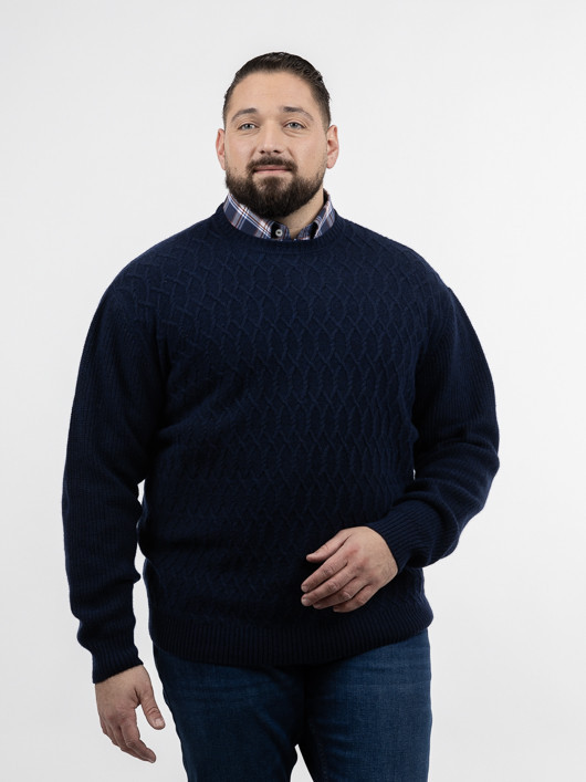 Pull Col Rond Aosta Torsades Capel Grande Taille marine homme grande taille - Capelstore