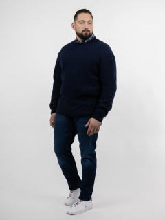 Pull Col Rond Aosta Torsades Capel Grande Taille marine homme grande taille - Capelstore