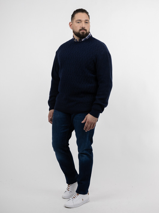 Pull Col Rond Aosta Torsades Capel Grande Taille marine homme grande taille - Capelstore