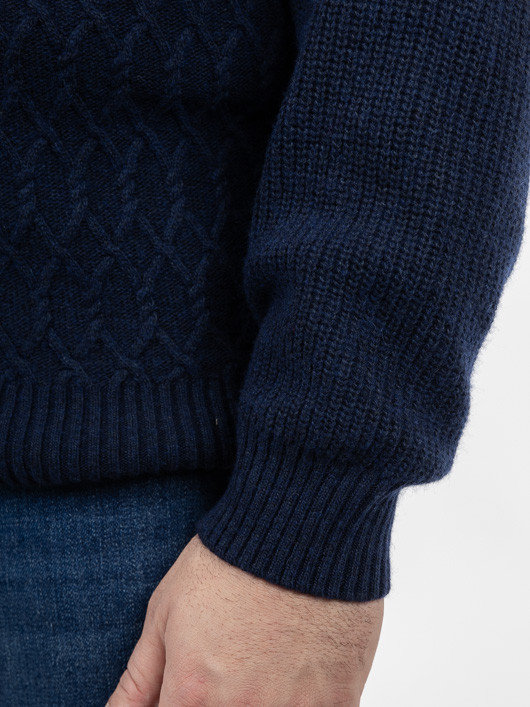 Pull Col Rond Aosta Torsades Capel Grande Taille marine homme grande taille - Capelstore