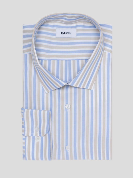 Chemise Rayures Max/leo Capel Capel Grande Taille bleu/beige/blanc homme grande taille - Capelstore