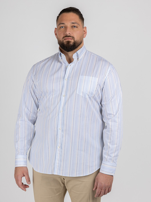 Chemise Rayee Paul & Shark Grande Taille blanc/bleu/beige homme grande taille - Capelstore