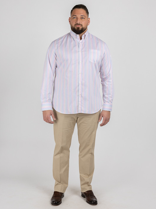 Chemise Rayee Paul & Shark Grande Taille blanc/rose/gris homme grande taille - Capelstore