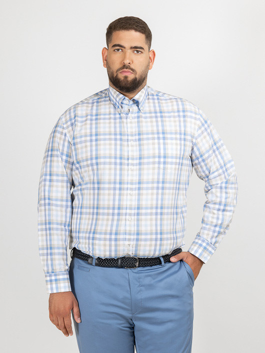 Chemise Carreaux Paul & Shark Grande Taille blanc/bleu/beige homme grande taille - Capelstore