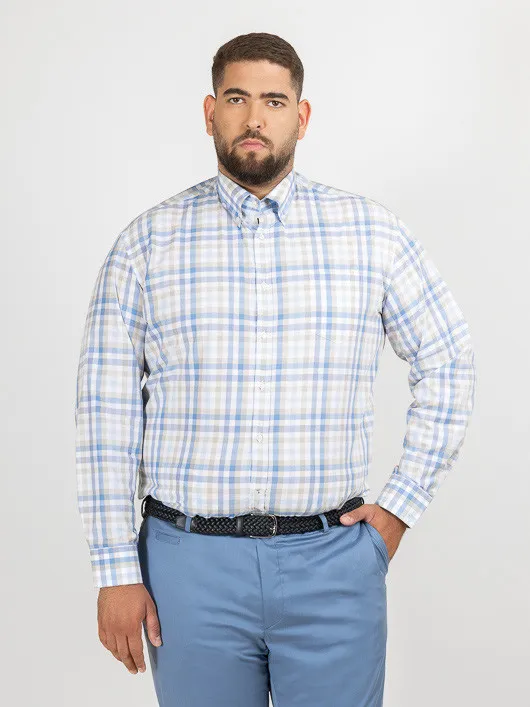 Chemise Carreaux Paul & Shark Grande Taille blanc/bleu/beige homme grande taille - Capelstore