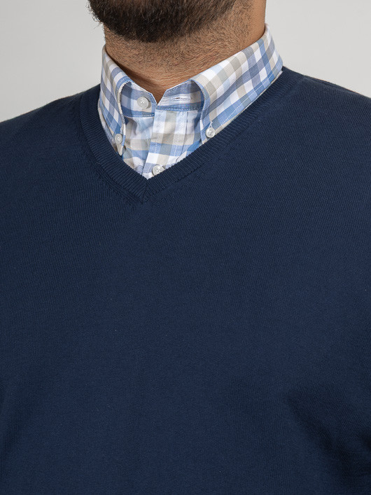 Pull Coton Marine Col V Como Capel Grande Taille homme grande taille - Capelstore