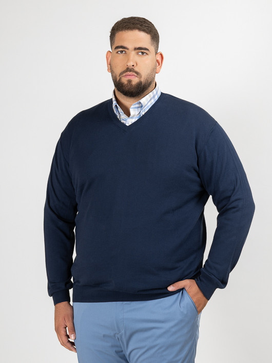 Pull Coton Marine Col V Como Capel Grande Taille  homme grande taille - Capelstore