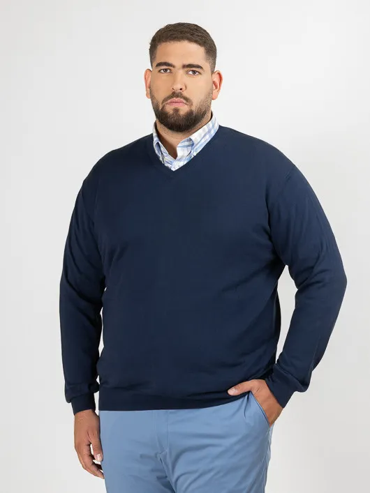 Pull Coton Marine Col V Como Capel Grande Taille  homme grande taille - Capelstore