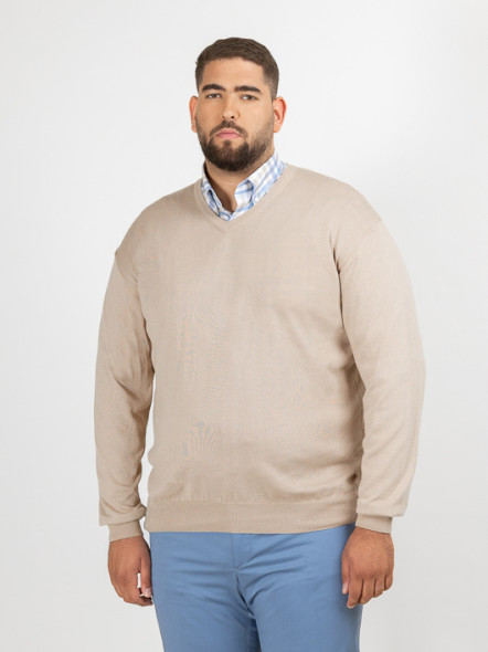 Pull Coton Beige Col V Como Capel Grande Taille