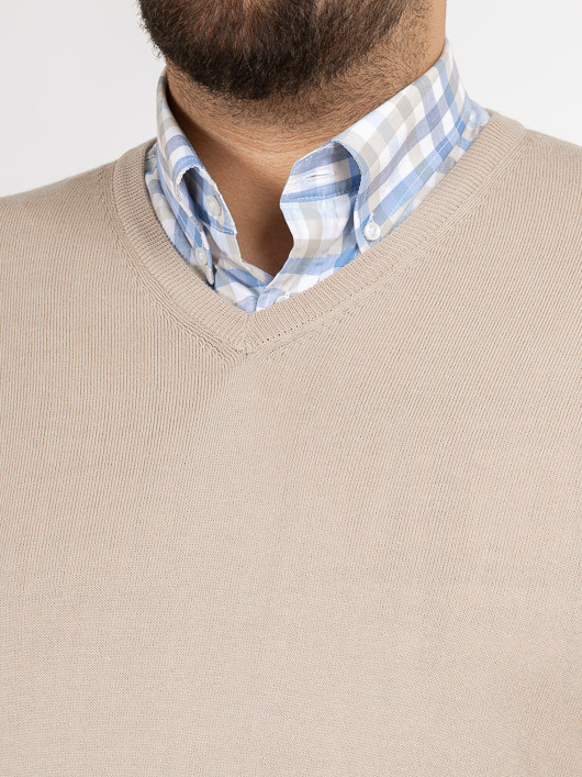Pull Coton Beige Col V Como Capel Grande Taille beige homme grande taille - Capelstore