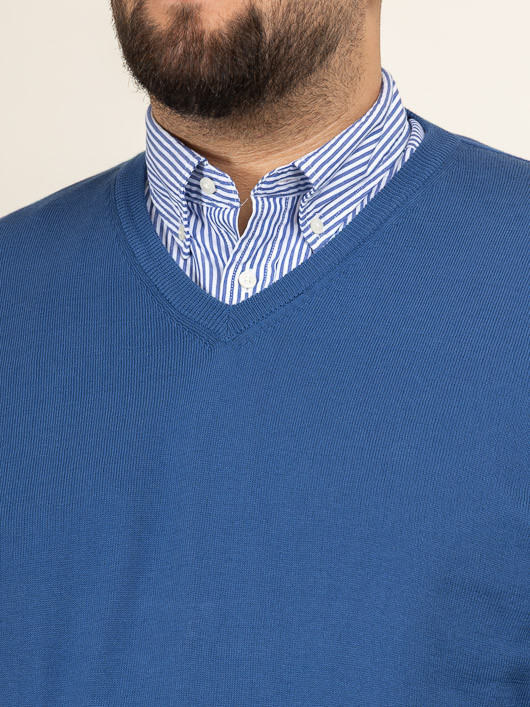Pull Coton Navy Col V Como Capel Grande Taille