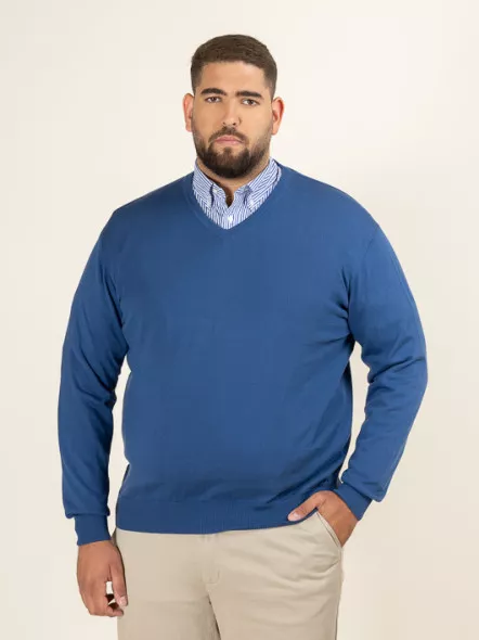 Pull Coton Navy Col V Como Capel Grande Taille