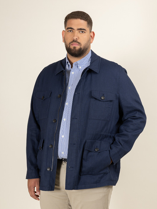 Saharienne En Lin Marine Capel Grande Taille marine homme grande taille - Capelstore