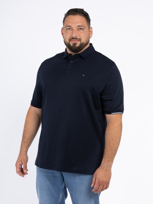 Polo bleu marine brodé maille interlock bas de manches