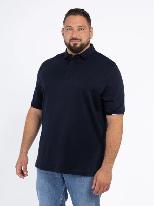 Polo bleu marine brodé maille interlock bas de manches