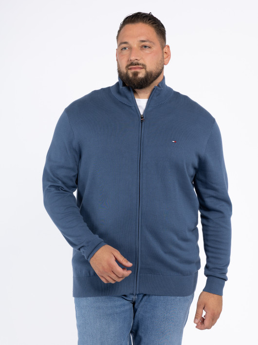 Cardigan zippé bleu col montant