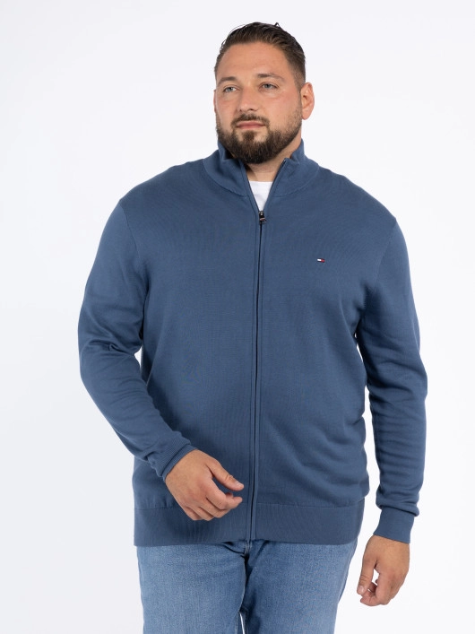 Cardigan zippé bleu col montant