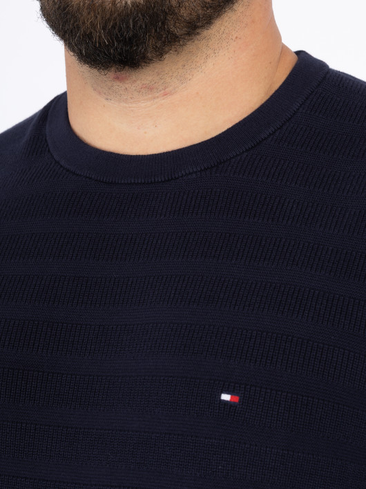Pull Maille Effet Rayures Bleu Marine Tommy Hilfiger Grande Taille