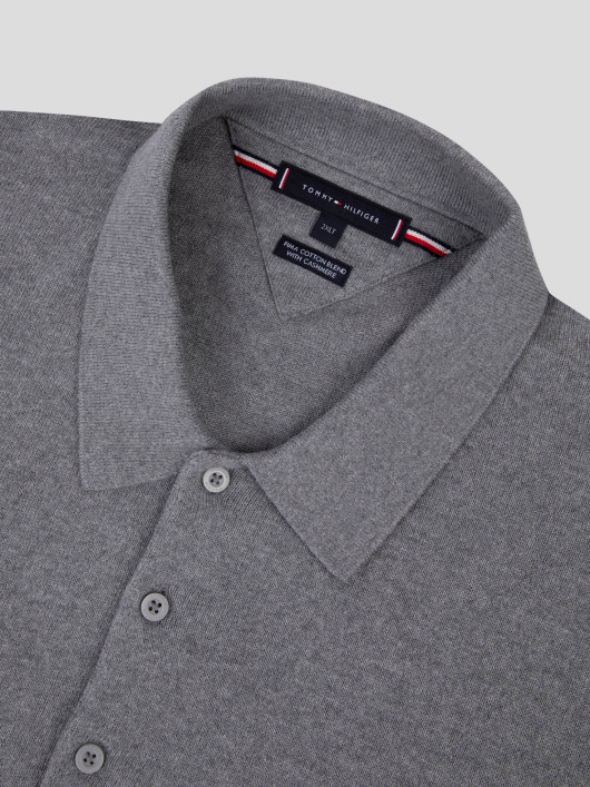 Pull Col Polo Gris Grande Taille