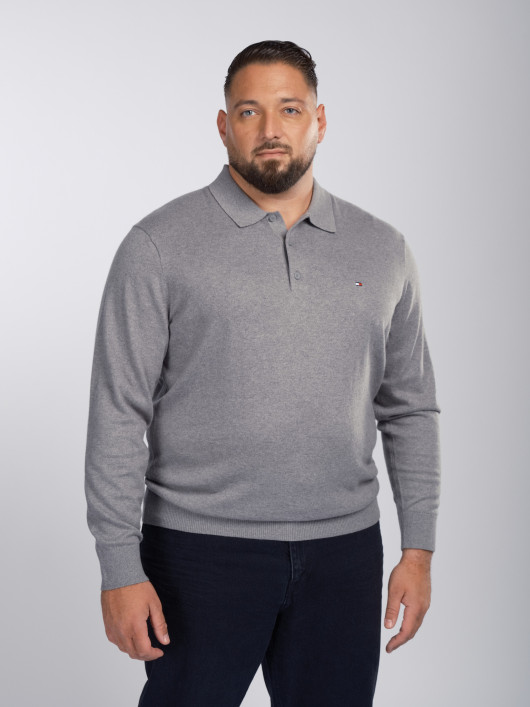 Pull Col Polo Gris Grande Taille