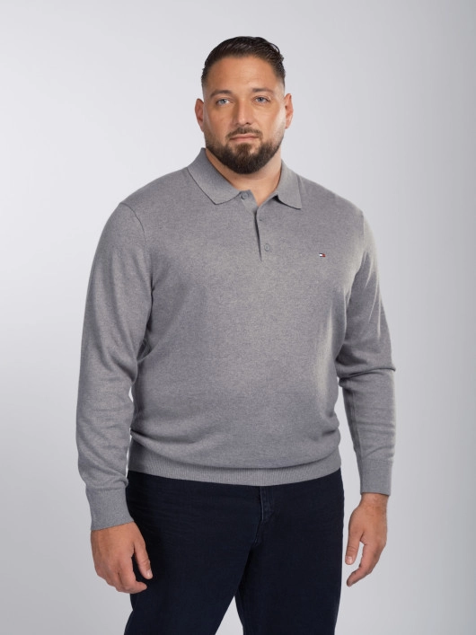 Pull Col Polo Gris Grande Taille