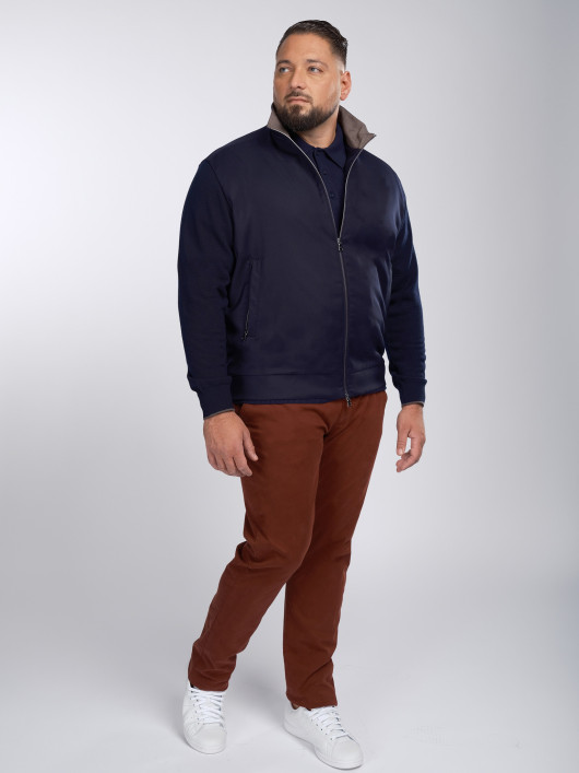 Cardigan Zippé Mix Matière Grande Taille Marine