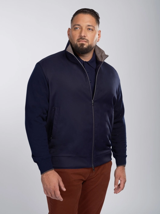 Cardigan Zippé Mix Matière Grande Taille Marine