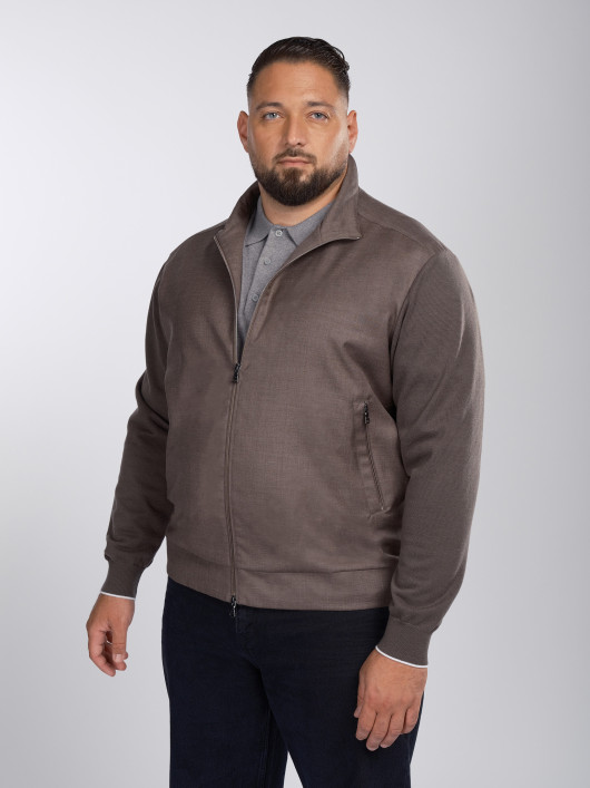 Cardigan Zippé Mix Matière Grande Taille Marron