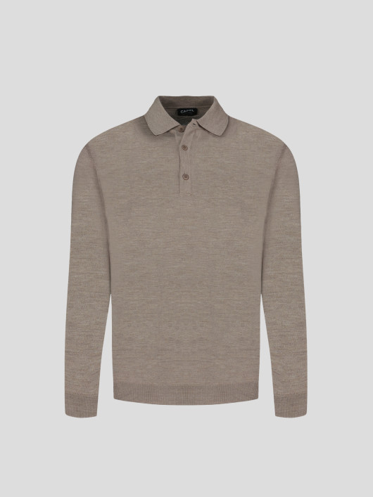 Pull Mérinos Col Polo grande taille Beige Taupe