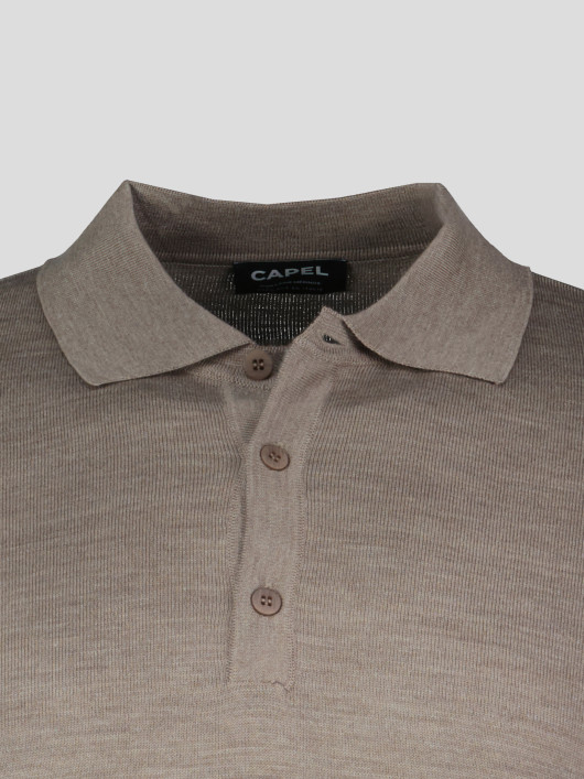 Pull Mérinos Col Polo grande taille Beige Taupe