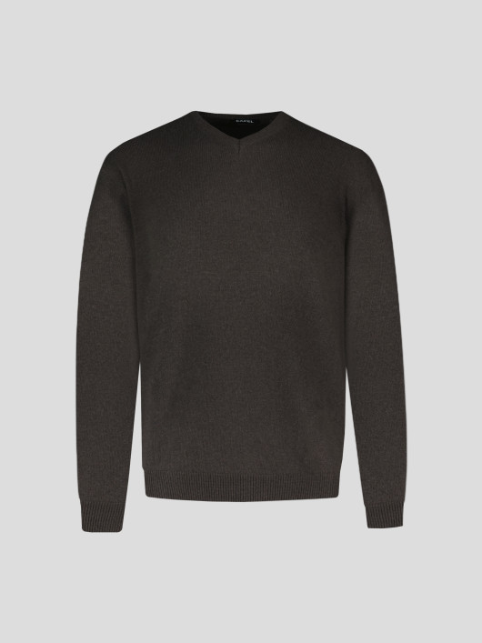 Pull Col V Laine Marron Capel