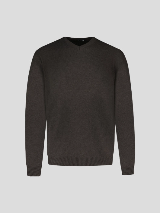 Pull Col V Laine Marron Capel