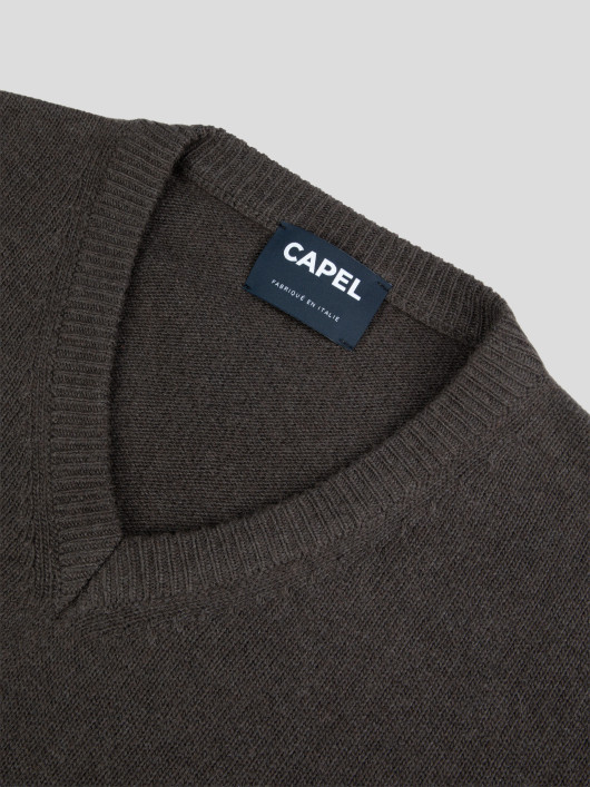 Pull Col V Laine Marron Capel