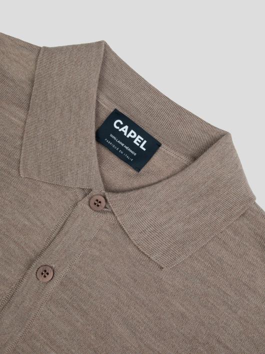 Pull Mérinos Col Polo grande taille Beige Taupe
