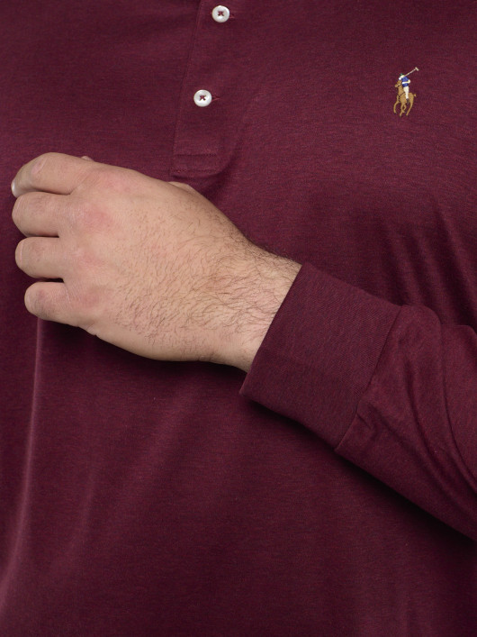 Polo Manches Longues Bordeaux Grande Taille