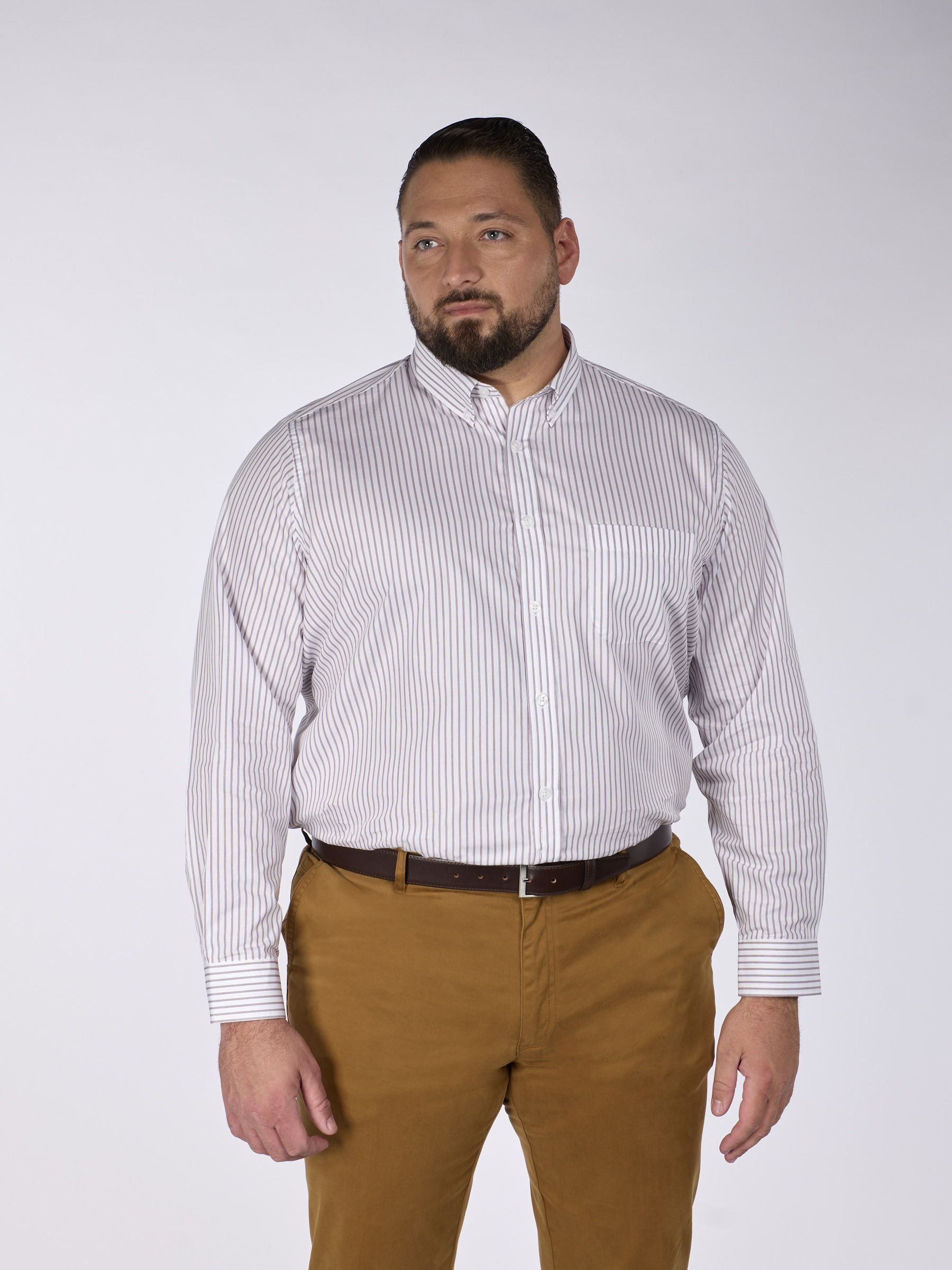 Rayée Chemise Rayée Grande Taille Beige